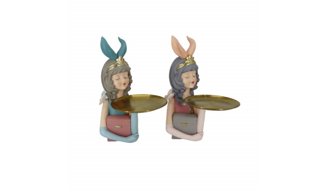 Decorative Figure DKD Home Decor 23 x 22,5 x 33,2 cm Lady Pink Golden (2 Units)