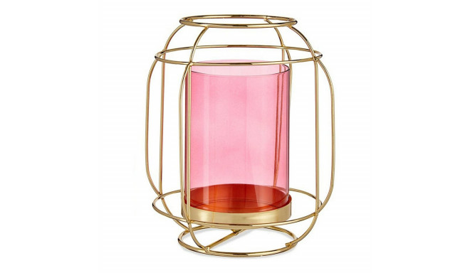 Candleholder Pink Golden Lantern Metal Glass (19 x 20 x 19 cm)