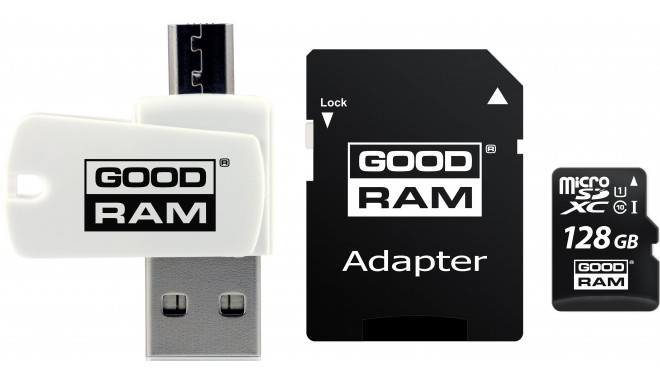Goodram MicroSDXC 128GB Class 10 UHS I + kaardilugeja + adapter