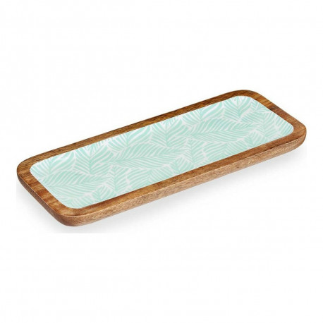 Centerpiece Gift Decor White Brown Green Resin Mango wood 38 x 15 cm Leaf of a plant