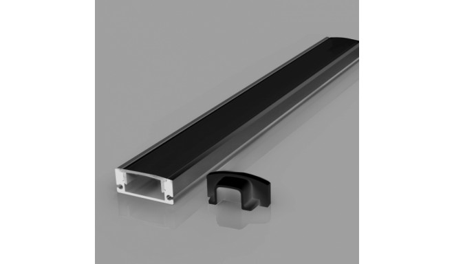 Surface anodized black aluminum profile for LED strips with black glass / included: glass, end caps 