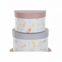 Set of Stackable Organising Boxes DKD Home Decor Flowers Circular Cardboard