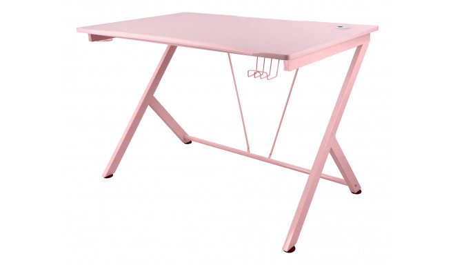 Gaming table DELTACO GAMING PINK LINE PT85, metal legs, PVC treated surface, built-in headset hanger