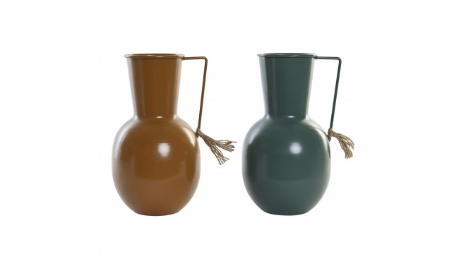 Vase DKD Home Decor 14.5 x 13 x 24 cm Metal Orange Green Mustard (2 Units)