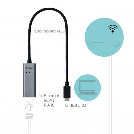 i-tec USB-C Metal 2.5Gbps LAN Ethernet Adapter RJ-45