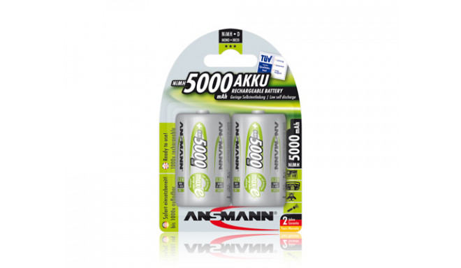 Rechargeable battery R20 (D) 1.2V 5000mAh Ni-Mh ANSMANN (2vnt blister)