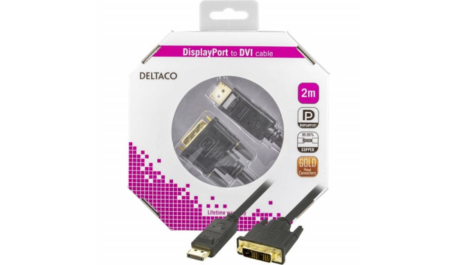 DELTACO DisplayPort to DVI-D Single Link Monitor Cable, Full HD in 60Hz, 2m, black, 20-pin ha - 18 +