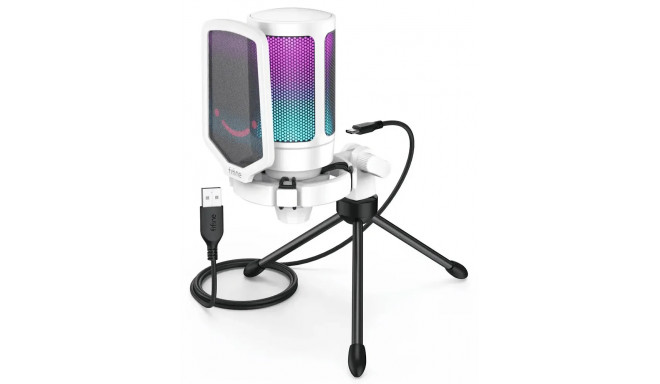 Fifine AmpliGame A6V RGB mikrofon mängimiseks | taskuhäälingusaated | ojad | statiiv | valge