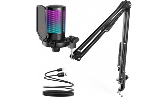 Fifine AmpliGame A6T RGB mikrofon mängimiseks | taskuhäälingusaated | ojad | statiiv | must