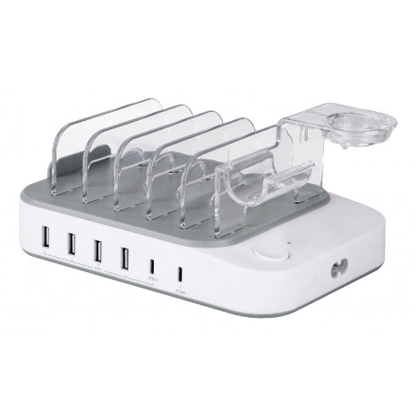 USB charging station DELTACO 4x USB-A, 2x USB-C, 50 W, white / DPS-0203