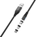 TelForceOne kaabel USB - Lightning + USB-C + microUSB 1m 2A, must (MXUC-02)