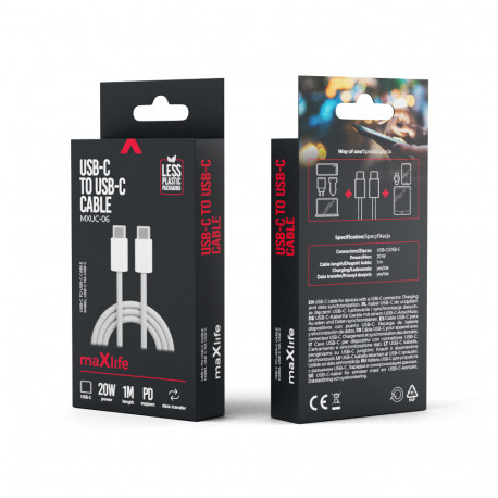 Maxlife MXUC-06 cable USB-C - USB-C 1,0 m 20W grey nylon