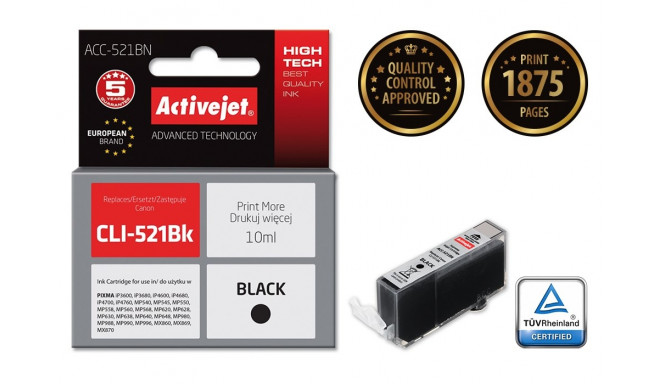 Activejet ACC-521BN Ink cartridge (replacement for Canon CLI-521Bk; Supreme; 10 ml; black)