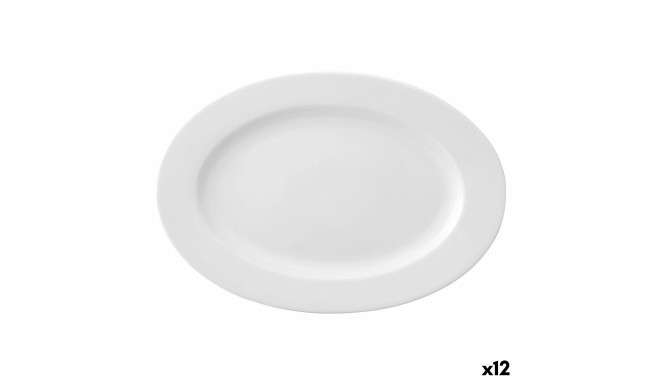 Flat plate Ariane Prime Oval Ceramic White (22 x 20 cm) (12 Units)