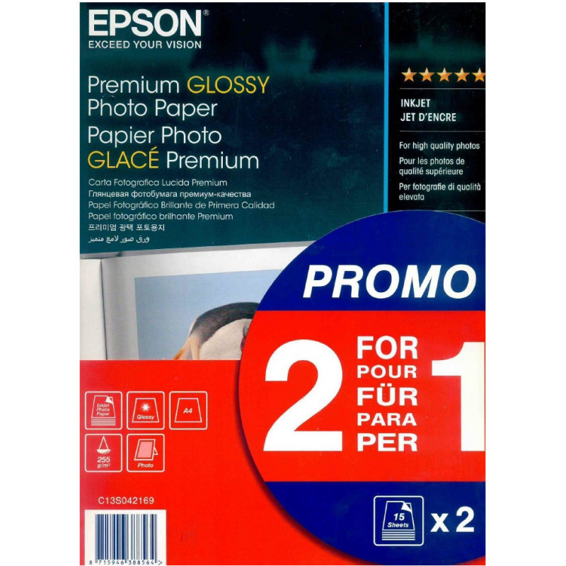 Epson Photo Paper A4 Premium Glossy 255g 2x15 Sheets Photo Papers