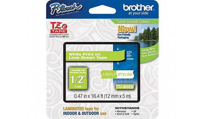 Brother TZe-MQG35 12mm white/green