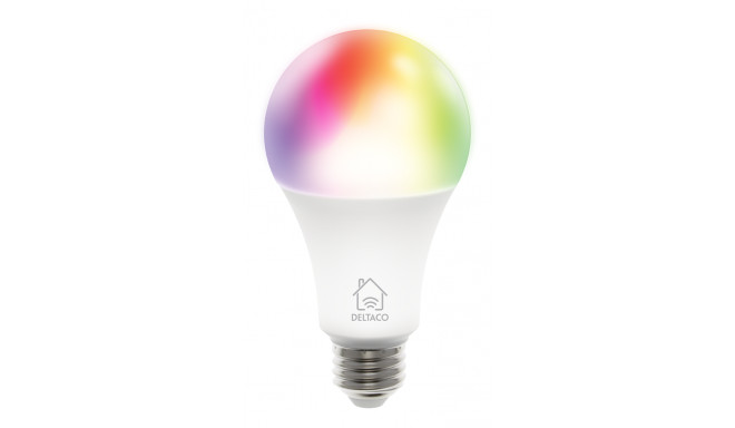 DELTACO SMART HOME RGB LED lamp, E27, WiFI 2.4GHz, 9W, 810lm, dimmable, 16m colors, 220-240V, white 
