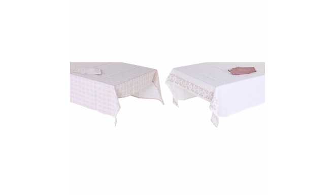 Laudlina ja salvrätikud DKD Home Decor 150 x 250 x 0,5 cm Roosa Valge (2 Ühikut)
