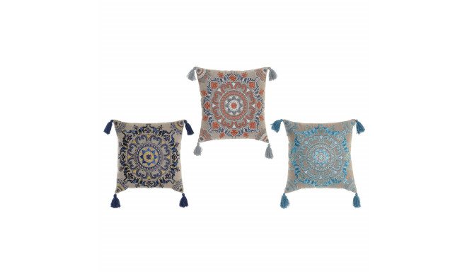 Cushion DKD Home Decor Orange Sky blue Navy Blue Mandala 40 x 10 x 40 cm (3 Pieces)