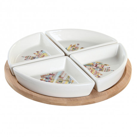 Set za Predjelo DKD Home Decor 21,5 x 21,5 x 1 cm Naturaalne Punane Mitmevärviline Keraamika Cottage