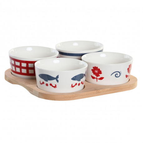 Appetizer Set DKD Home Decor 19,7 x 19,7 x 1 cm Natural Red Blue White Stoneware Mediterranean House
