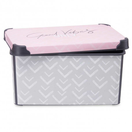 Storage Box with Lid Kipit STYLE BOX-10L-1 Vibes Grey Pink Plastic Printed 10 L (12 Units)