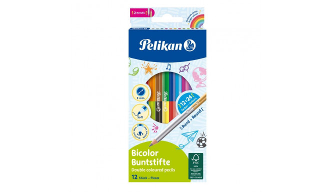 Pelikan Krāsainie zīmuļi, Biocolor, 12 gab., divpusēji 24 krāsas,