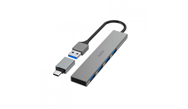 USB jagaja Hama 4 pesa USB 3.0 Ultra-Slim + USB-C Adapter