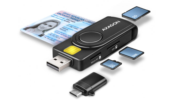 Axagon ID-kaardi lugeja + USB-C adapter CRE-SMP2A