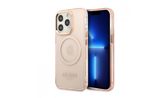 Guess Gold Outline Translucent MagSafe - Etui iPhone 13 Pro (różowy)
