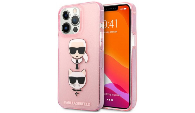 Karl Lagerfeld case Glitter Karl & Choupette Head Apple iPhone 13 Pro, pink