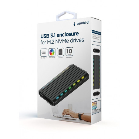 Gembird EE2280-U3C-03 USB 3.1 korpus M.2 NVMe ketastele, RGB, alumiinium