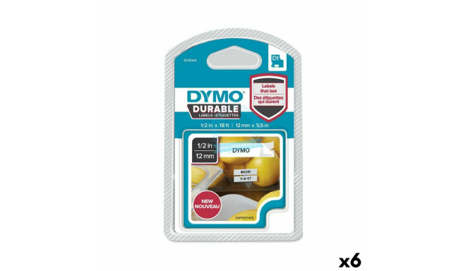 Siltuma pārneses lente Dymo Balts Melns 12 x 5,5 mm (6 gb.)