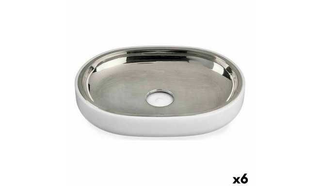 Soap dish Silver Stainless steel White Plastic 9,5 x 2,5 x 13 cm (6 Units)