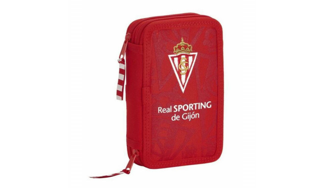 Double Pencil Case Real Sporting de Gijón Red 12.5 x 19.5 x 4 cm (28 Pieces)