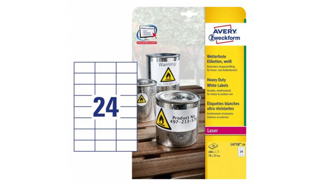 Adhesive labels Avery 20 Sheets White 70 x 37 mm