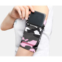 Fabric armband on the arm for running fitness, camo blue