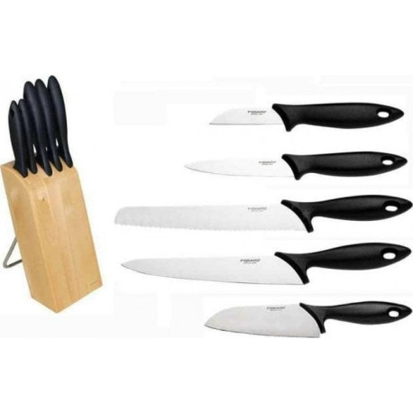 Fiskars Essential 1023782 5 Knives + Brown Block