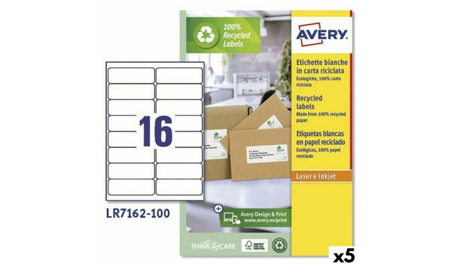 Printera birkas Avery LR7162 Balts 100 Loksnes 99,1 x 33,9 mm (5 gb.)