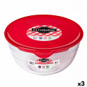 Round Lunch Box with Lid Ô Cuisine Prep & Store Red 2 L 22 x 22 x 11 cm Glass (3 Units)