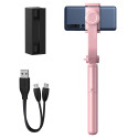 Baseus selfie stick telescopic retractable selfie stick tripod with bluetooth remote control, pink