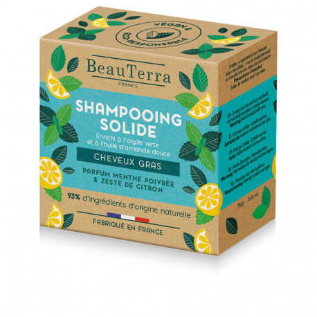 BEAUTERRA SOLIDE champú de menta y cáscara de limón 75 gr