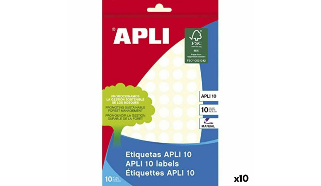 Kleepuvad sildid Apli Valge 10 Lehed Ø 1 cm (10 Ühikut)