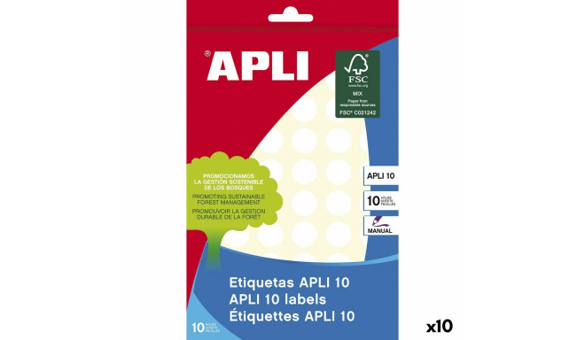 Adhesive labels Apli White 10 Sheets Ø 1,3 cm (10 Units)