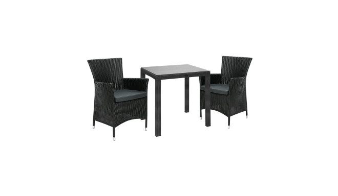 Garden furniture set WICKER table, 2 chairs, black