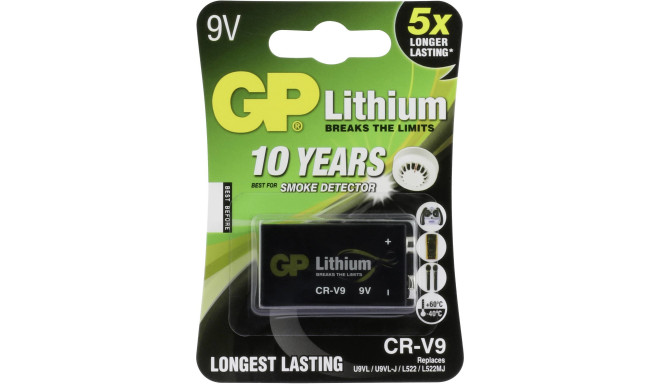 1 GP Lithium 9V Battery  CR-V9 best for Smoke Detector etc