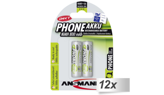 Ansmann rechargeable battery maxE NiMH Mignon AA 800mAh DECT Phone 12x2pcs