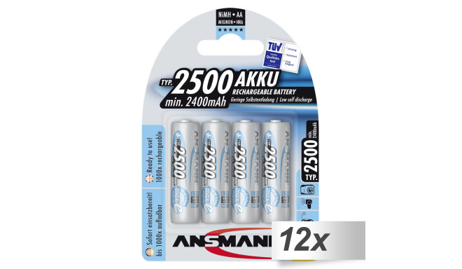 Ansmann rechargeable battery maxE NiMH 2500 Mignon AA 2400mAh 12x4pcs