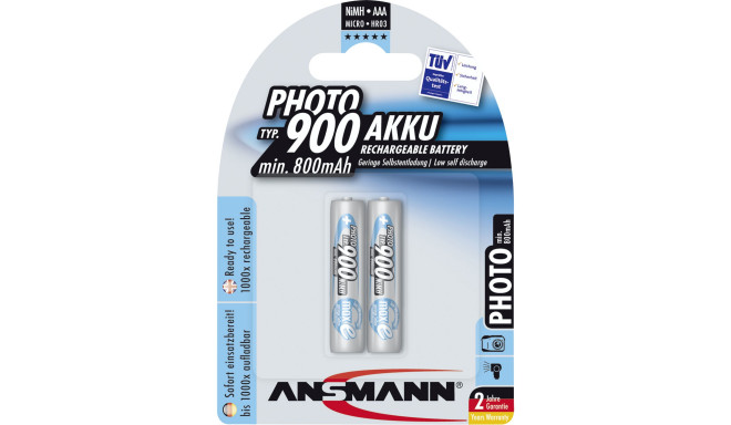 Ansmann rechargeable battery maxE NiMH 900 Micro AAA 800mAh Photo 1x2pcs
