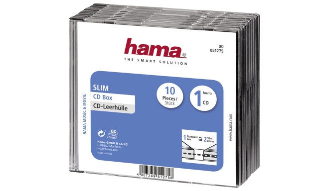 Hama CD-karp Slim Jewel Case, must/läbipaistev 10tk (51275)